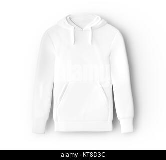 Hoodie Sweatshirt Mockup, leeres weißes Tuch Vorlage für Männer auf weißem Hintergrund, 3D-Rendering Stockfoto