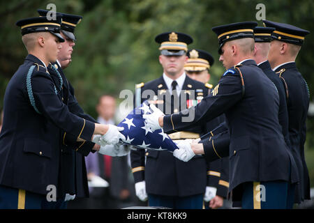 Soldaten, die aus dem 3D-US-Infanterie Regiment (Die Alte Garde) Teilnahme an einem Grab Service in Abschnitt 60 von Arlington National Cemetery, 17. Juni 2015 in Arlington, Virginia. Vier Soldaten, U.S. Army Chief Warrant Officer 3 James L. Phipps, Chief Warrant Officer 3 Rainer S. Ramos, Staff Sgt. Warren Newton und SPC. Fred J. Secrist, hatte fehlende während des Vietnam Krieges gegangen und waren als Gruppe in einem Sarg begraben. Nach Angaben des Verteidigungsministeriums, "On Jan. 9, 1968, die Mannschaft war auf einer Mission über Quang Zinn (jetzt Teil der Provinz Quang Nam Provinz), Südvietnam, wenn der Huey wurde angeschlagen Stockfoto