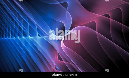 Blau und Rot fraktale Kurven auf Schwarz, computer-generierte Zusammenfassung Hintergrund, 3D-Rendering Stockfoto