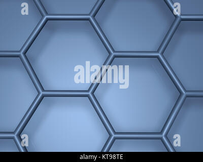 Blauen hexagonalen Gitter Fragment, Ansicht von oben. 3D-Darstellung Stockfoto