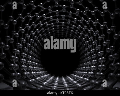 Single-walled Carbon nanotubes Zickzack molekulare Struktur, inneren Perspektive auf schwarzem Hintergrund, 3 Abbildung d Stockfoto