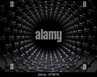 Single-walled Carbon nanotubes Zickzack molekulare Struktur, perspektivische Ansicht auf schwarzem Hintergrund, 3 Abbildung d Stockfoto