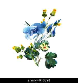 Hand zeichnen Aquarell Blau und Lila Blätter ornament Stockfoto
