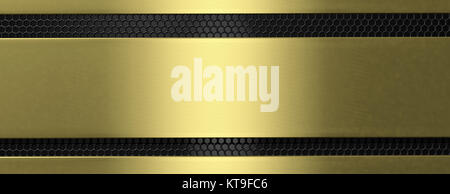 Golden und schwarz Metallplatte und Gitter Hintergrund, Banner. 3D-Darstellung Stockfoto