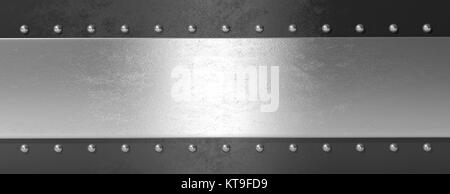 Silver Black Metal Platte mit Schrauben Hintergrund, Banner. 3D-Darstellung Stockfoto