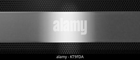 Silber und Schwarz Metallplatte und Gitter Hintergrund, Banner. 3D-Darstellung Stockfoto