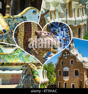 Collage der Park Güell in Barcelona, u 200 bu 200 bspain Stockfoto