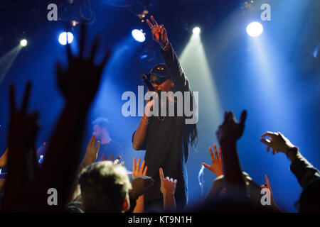 Der amerikanische Rapper Raeen Fischmilch Wilson ist besser wissen, indem Ihr Name Engel Haze und Hier führt live Konzert in Pumpehuset in Kopenhagen. Dänemark, 25/01 2016. Stockfoto