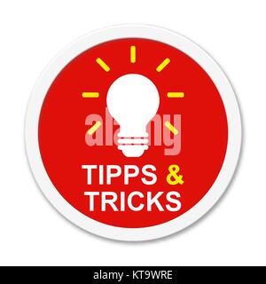 Runde Schaltfläche zeigt Tipps & Tricks Stockfoto
