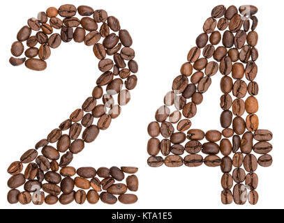 Arabische Zahlen 24, 24, vom Kaffee Bohnen, auf weißem Hintergrund Stockfoto