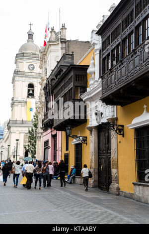 Koloniale Architektur in Lima Stadt, Inca Garcilaso Kulturzentrum in der ucayali Street, Peru. Stockfoto