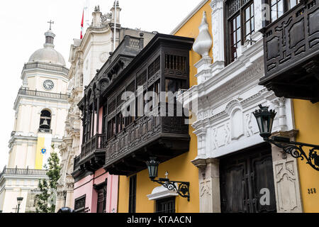 Koloniale Architektur in Lima Stadt, Goyeneche Palast und den Ucayali Street, Peru. Stockfoto