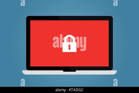 Laptop und Schloss auf dem Bildschirm Stock Vektor