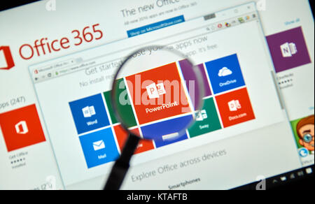MONTREAL, KANADA - 20. MÄRZ 2016 - Microsoft Office 365 am PC-Bildschirm. Microsoft Office ist eine der beliebtesten Office Suite Software. Stockfoto