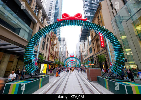 George Street Weihnachtszeit Weihnachten dekoriert, Sydney, New South Wales (NSW), Australien Stockfoto