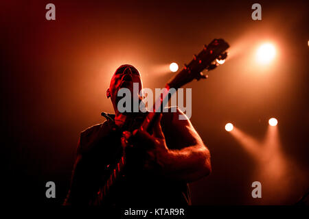 Dänemark, Kopenhagen - August 2, 2017. Die amerikanische Thrash Metal Band Metal Church führt ein Live Konzert bei VEGA in Kopenhagen. Hier Gitarrist Kurdt Vanderhoof wird gesehen, live auf der Bühne. Stockfoto