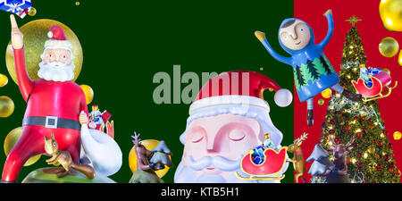 Frohe Weihnachten und ein glückliches neues Jahr mit Weihnachtsmann und Rentier und Beleuchtung Weihnachtsbaum Stockfoto