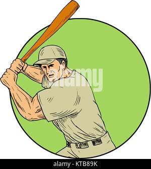 Baseballspieler Batting Haltung Kreis zeichnen Stockfoto