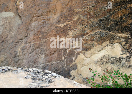 Prähistorische Felszeichnungen (petroglyph) in Gobustan, Aserbaidschan Stockfoto