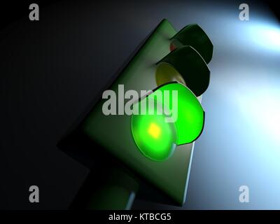 Ampel mit grünem Licht auf - 3D-Rendering Stockfoto