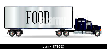 Lkw-Zugmaschine und Anhänger mit Essen Inschrift Stockfoto