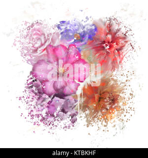 Bunte Blumen Aquarell Stockfoto