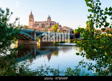 O Puente Nuevo Puente de Enrique Estevan y Catedral de Salamanca. Ciudad Patrimonio de la Humanidad. Castilla León. España Stockfoto