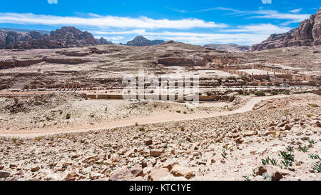 Panorama von Petra Stadt mit Kolonnade Straße Stockfoto