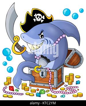 Pirate shark mit Schatz Thema 1 Stockfoto