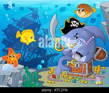 Pirate shark mit Schatz Thema 2 Stockfoto