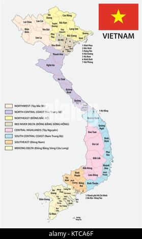 Vietnam administrative und politische Vektorkarte mit Fahne Stock Vektor