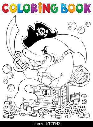 Malbuch Piraten Hai mit Schatz Stockfoto