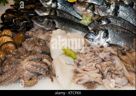 Meeresfrüchte Kühlung auf Eis Stockfoto