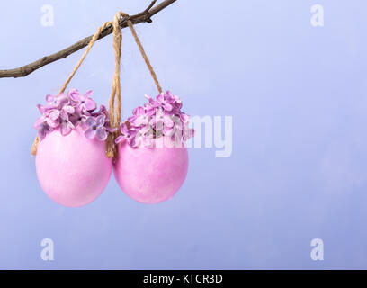 Blumen Flieder (Syringa) Eier in der Schale. Ostern Einrichtung Stockfoto