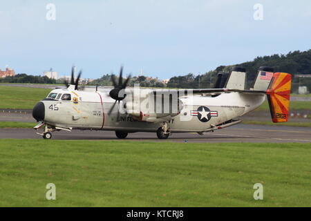 162168, eine Grumman C-2A Greyhound von Fleet Logistics Support Squadron 40 (VRC-40) 'Rawhides" der US Navy, am Flughafen Prestwick, Ayrshire betrieben. Stockfoto