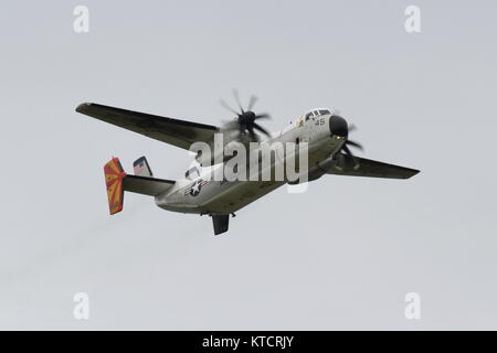 162168, eine Grumman C-2A Greyhound von Fleet Logistics Support Squadron 40 (VRC-40) 'Rawhides" der US Navy, am Flughafen Prestwick, Ayrshire betrieben. Stockfoto