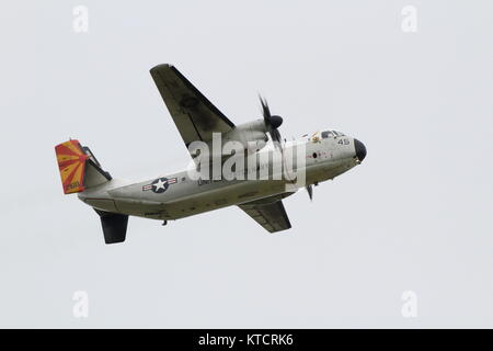 162168, eine Grumman C-2A Greyhound von Fleet Logistics Support Squadron 40 (VRC-40) 'Rawhides" der US Navy, am Flughafen Prestwick, Ayrshire betrieben. Stockfoto