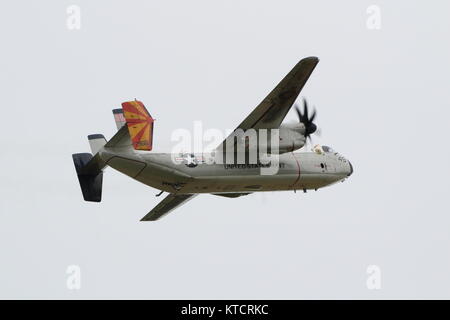 162168, eine Grumman C-2A Greyhound von Fleet Logistics Support Squadron 40 (VRC-40) 'Rawhides" der US Navy, am Flughafen Prestwick, Ayrshire betrieben. Stockfoto