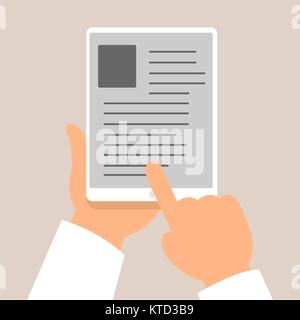 Der Menschen Hand hält tablet Text auf der Tafel zu lesen Stock Vektor