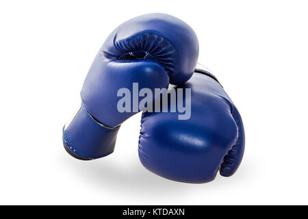 Blau mitt oder boxhandschuh auf weißem Hintergrund mit Freistellungspfad isoliert. Boxhandschuh in der Regel in Ausbildung Boxer und anderen Kampf benutzt. Stockfoto