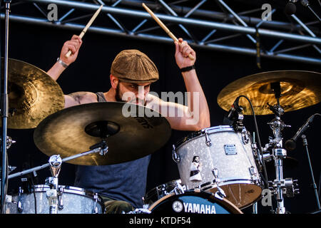 Die britische Heavy Rock Band Onkel Säure und der Schnorrer führt ein Live Konzert in der dänischen Heavy Metal Festival Copenhell 2014 in Kopenhagen. Hier Schlagzeuger Itamar Rubinger wird gesehen, live auf der Bühne. Dänemark, 13.06.2014. Stockfoto