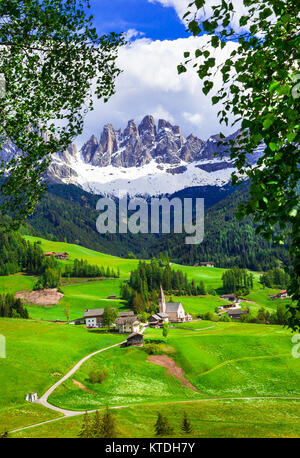Im "repressive Val di Funes, Panoramaaussicht, Nord Italien. Stockfoto