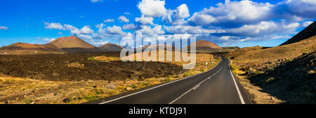 Beeindruckende Vulkanlandschaft, Panoramaaussicht, Lanzarote, Kanaren, Spanien. Stockfoto