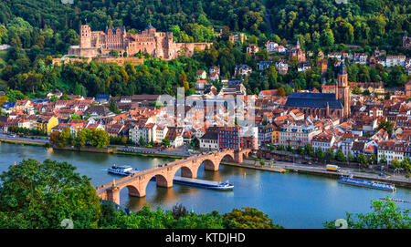 Beeindruckende Heidelberg Stadtzentrum, Panoramaaussicht, in Deutschland. Stockfoto