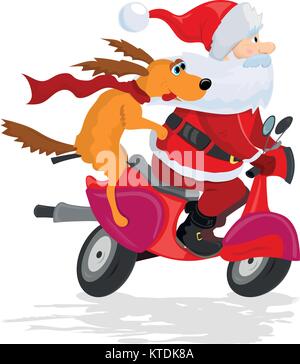 Santa Claus und Hund mit dem Roller. Stock Vektor