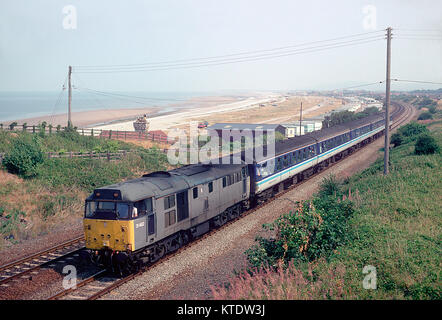 Eine Klasse 31 Diesellok Reihe 31462 Arbeiten eine regionale Eisenbahnen Service entlang der North Wales Decklacklinie in der Nähe von Llandulas. 19. August 1995. Stockfoto