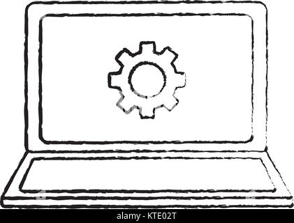 Laptop mit Zahnrad auf dem Bildschirm Computer icon image Vector Illustration Design schwarz Skizzenlinie Stock Vektor