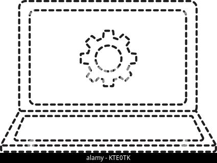 Laptop mit Zahnrad auf dem Bildschirm Computer icon image Vector Illustration Design schwarz gepunktete Linie Stock Vektor