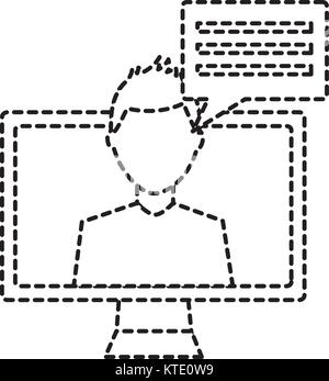 Computer Monitor mit Person auf dem Bildschirm auf das Symbol Bild Vector Illustration Design schwarz gepunktete Linie Stock Vektor