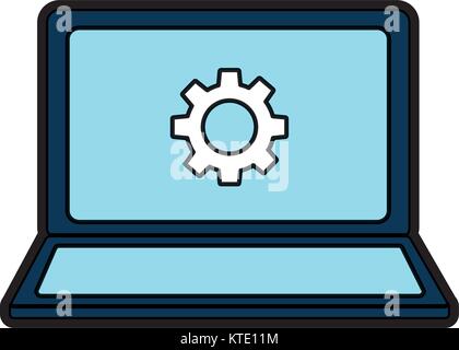Laptop mit Zahnrad auf dem Bildschirm Computer icon image Vector Illustration Design Stock Vektor